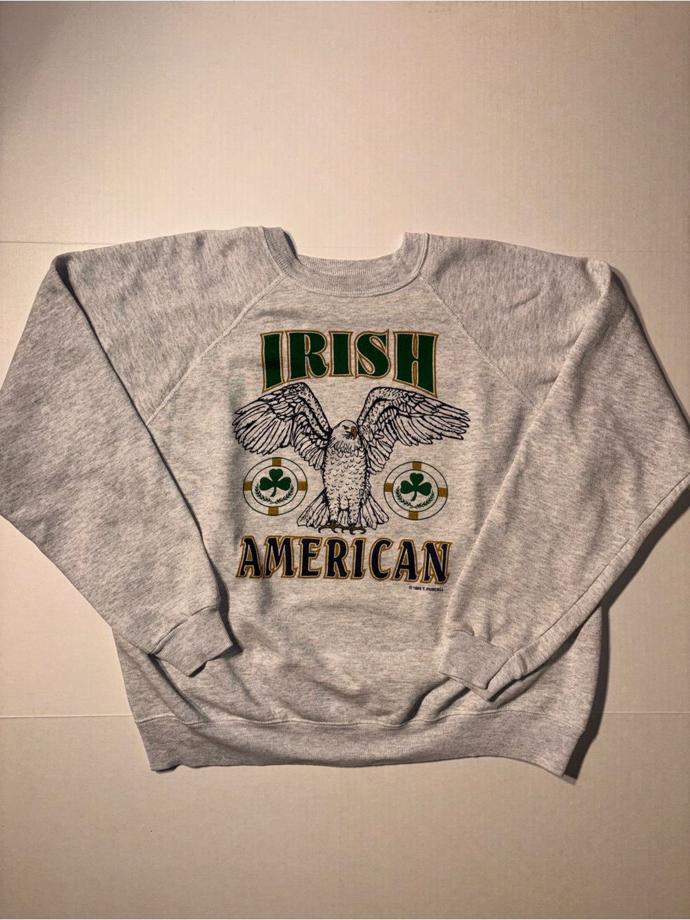 Vtg Irish American Eagle Celtic Shamrock 90s Raglan Hanes Crewneck Sweatshirt XL